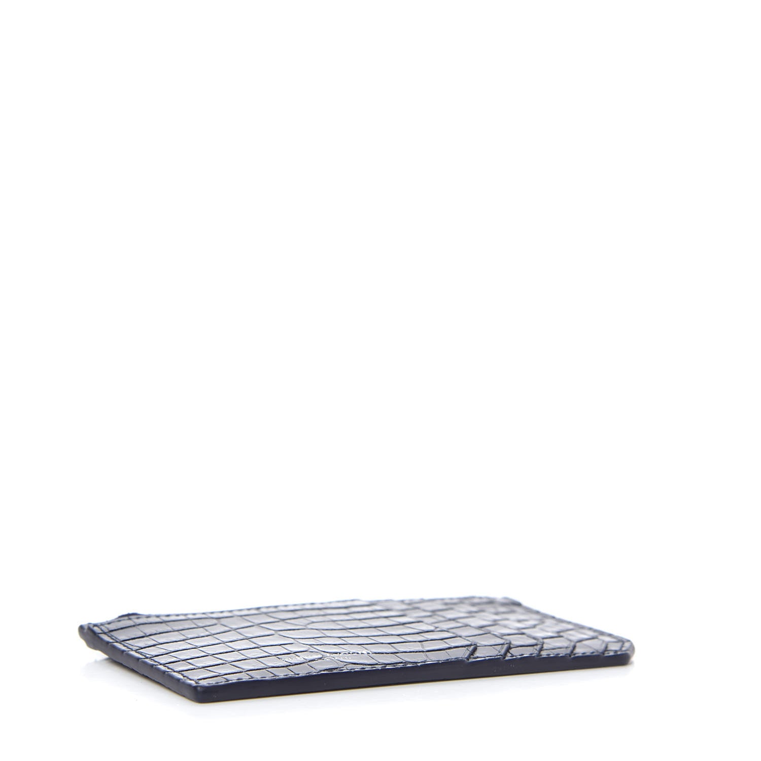 Saint Laurent Calfskin Crocodile Embossed 5 Fragments Zip Pouch Card Holder Blue Marine 4 of 9