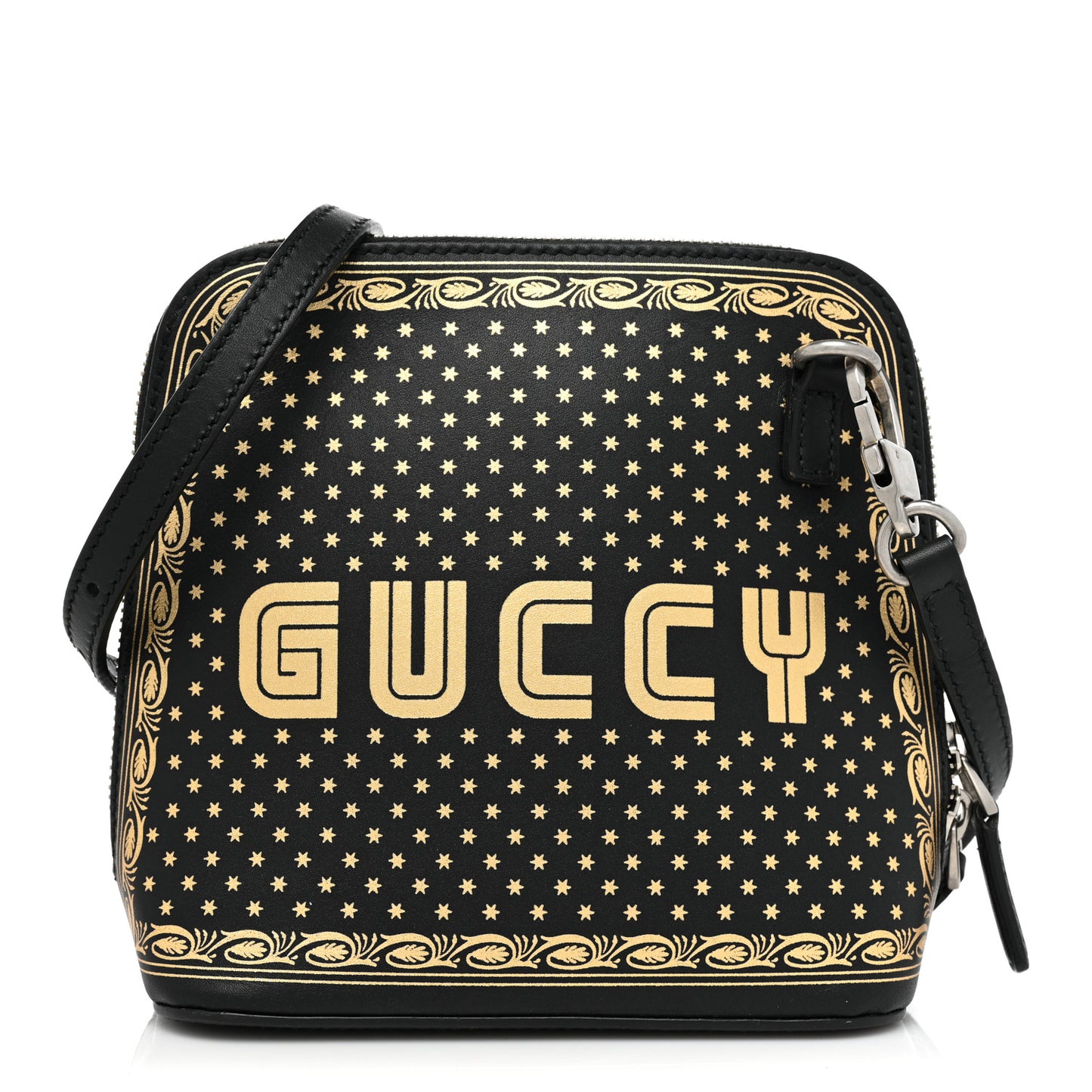 X SEGA Calfskin GUCCY Stars Mini Dome Shoulder Bag Black Gold
