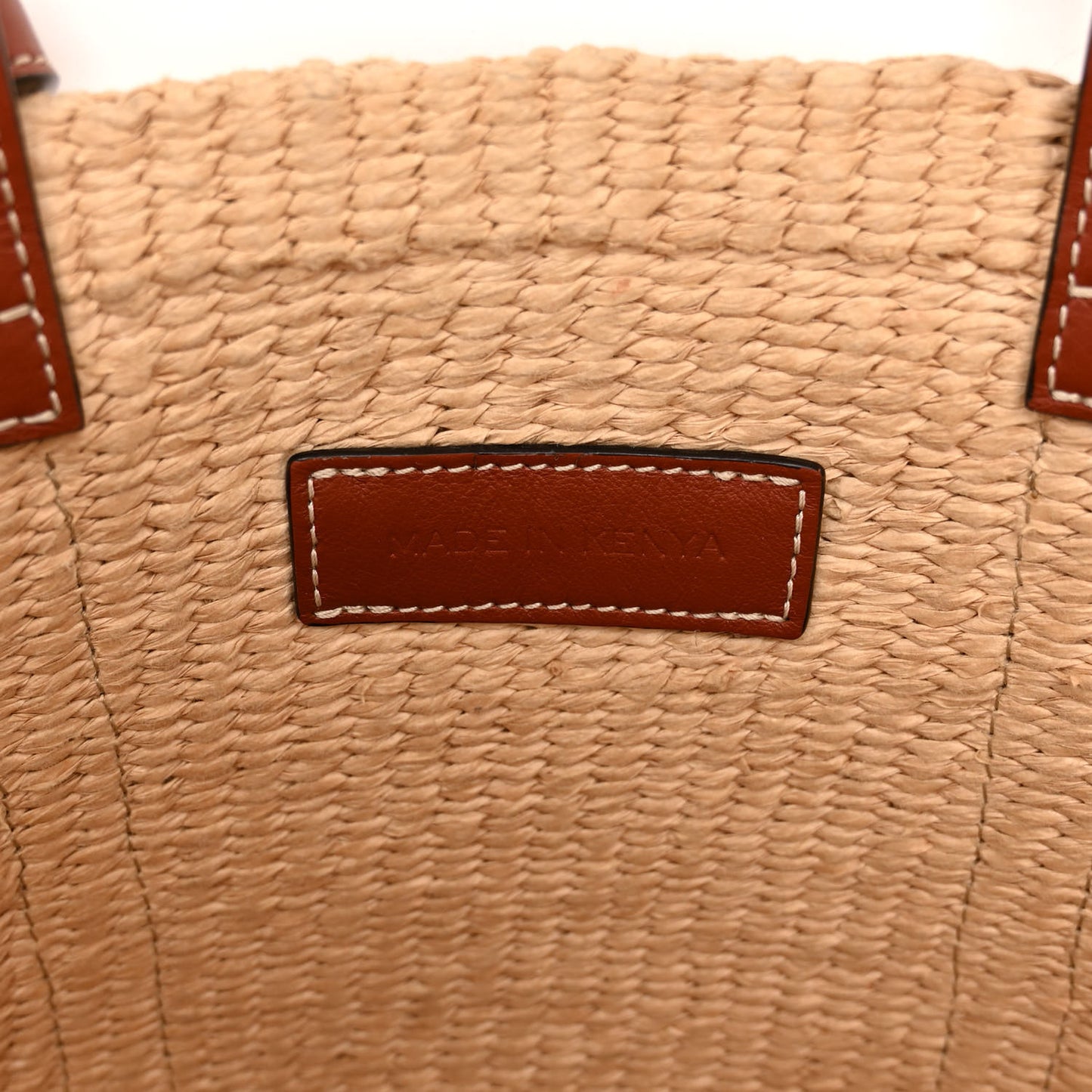 Raffia Calfskin Large Basket Tote Tan