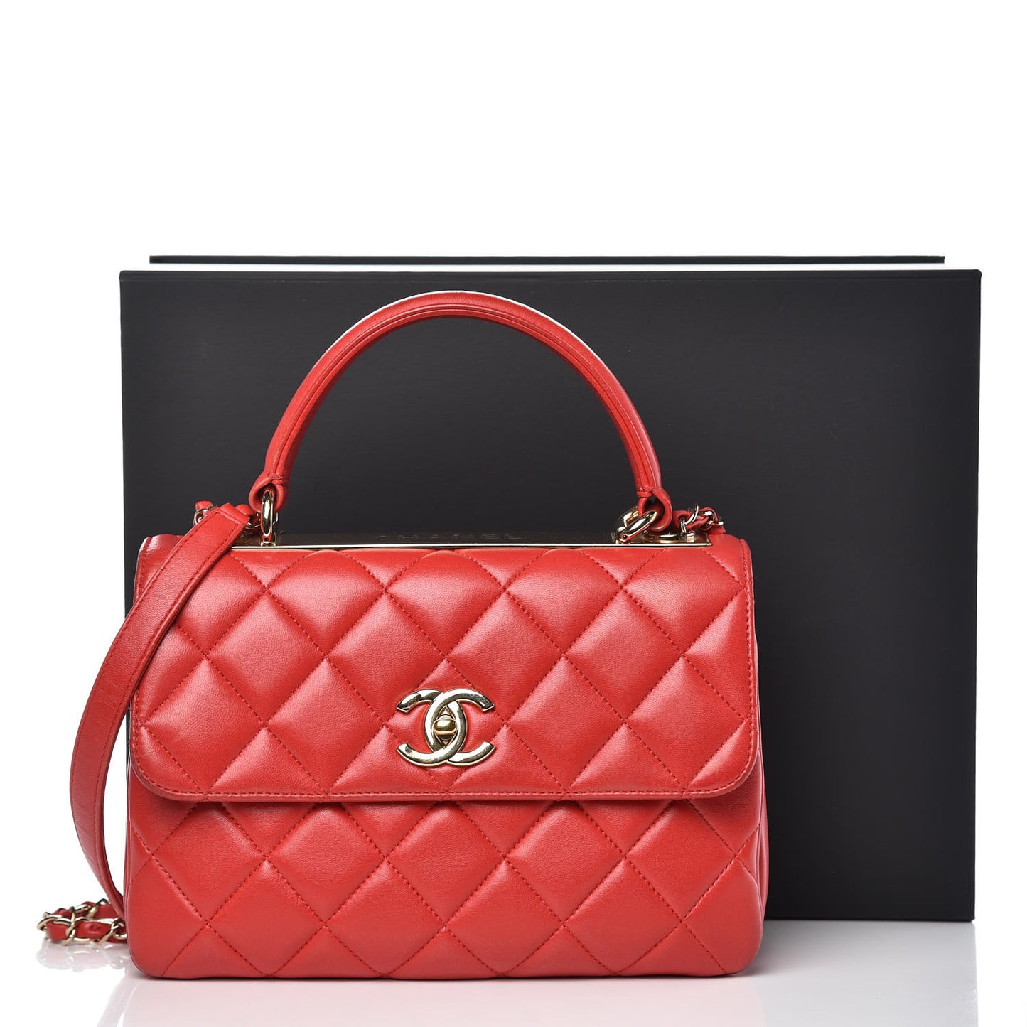 Lambskin Quilted Small Trendy CC Dual Handle Bag Red