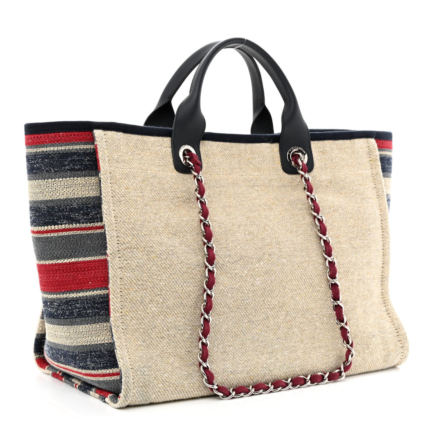 Striped Canvas Medium Deauville Tote Beige