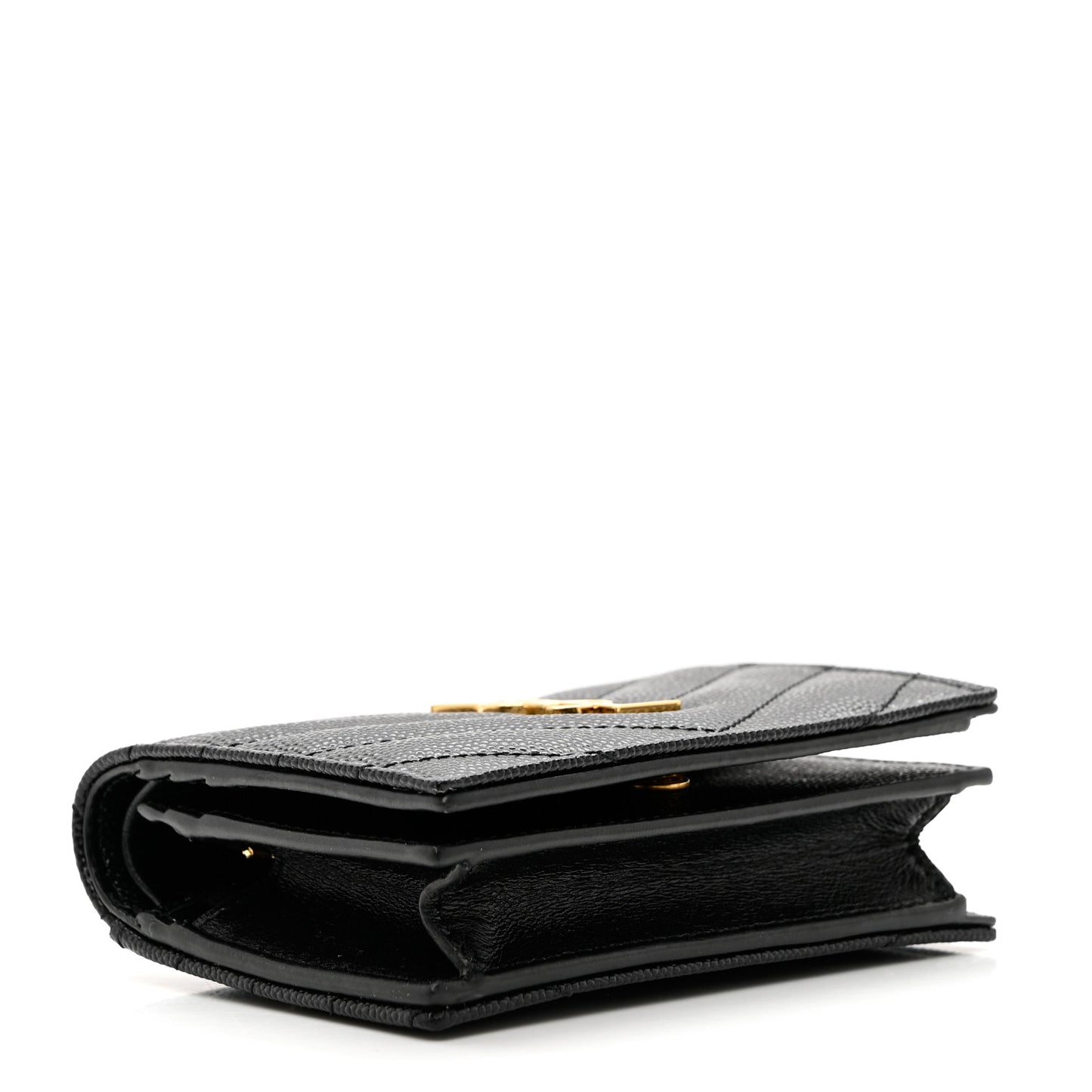 Grain De Poudre Matelasse Chevron Monogram Compact Tri Fold Wallet Black