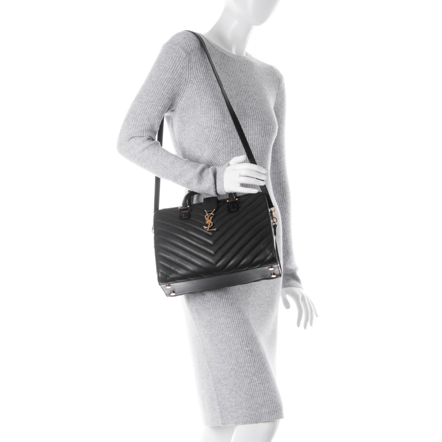 Calfskin Matelasse Chevron Small Monogram Cabas Black