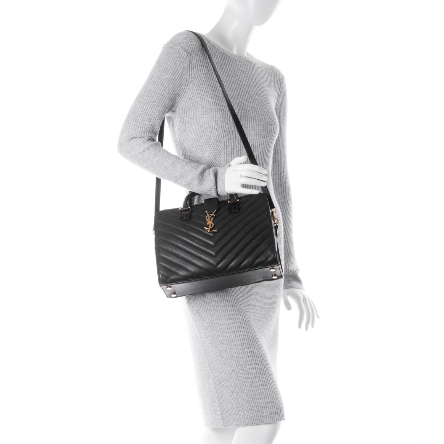 Saint Laurent Calfskin Matelasse Chevron Small Monogram Cabas Black 2 of 7