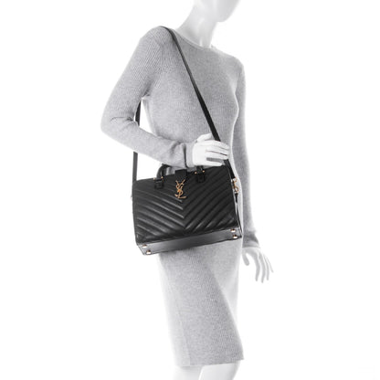 Saint Laurent Calfskin Matelasse Chevron Small Monogram Cabas Black 2 of 7