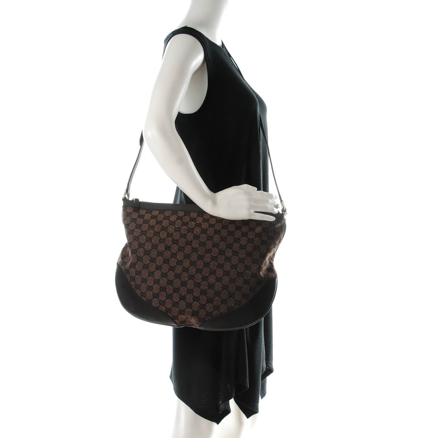 Denim Monogram Large Half Moon Hobo Dark Brown