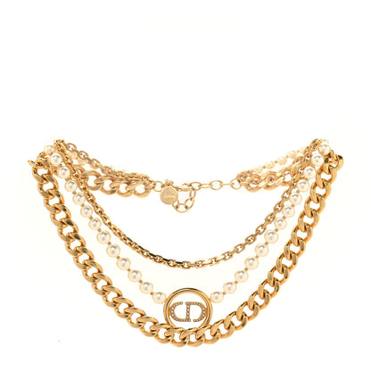 Christian Dior Metal Pearl 30 Montaigne Layered Choker Necklace Gold 3 of 5