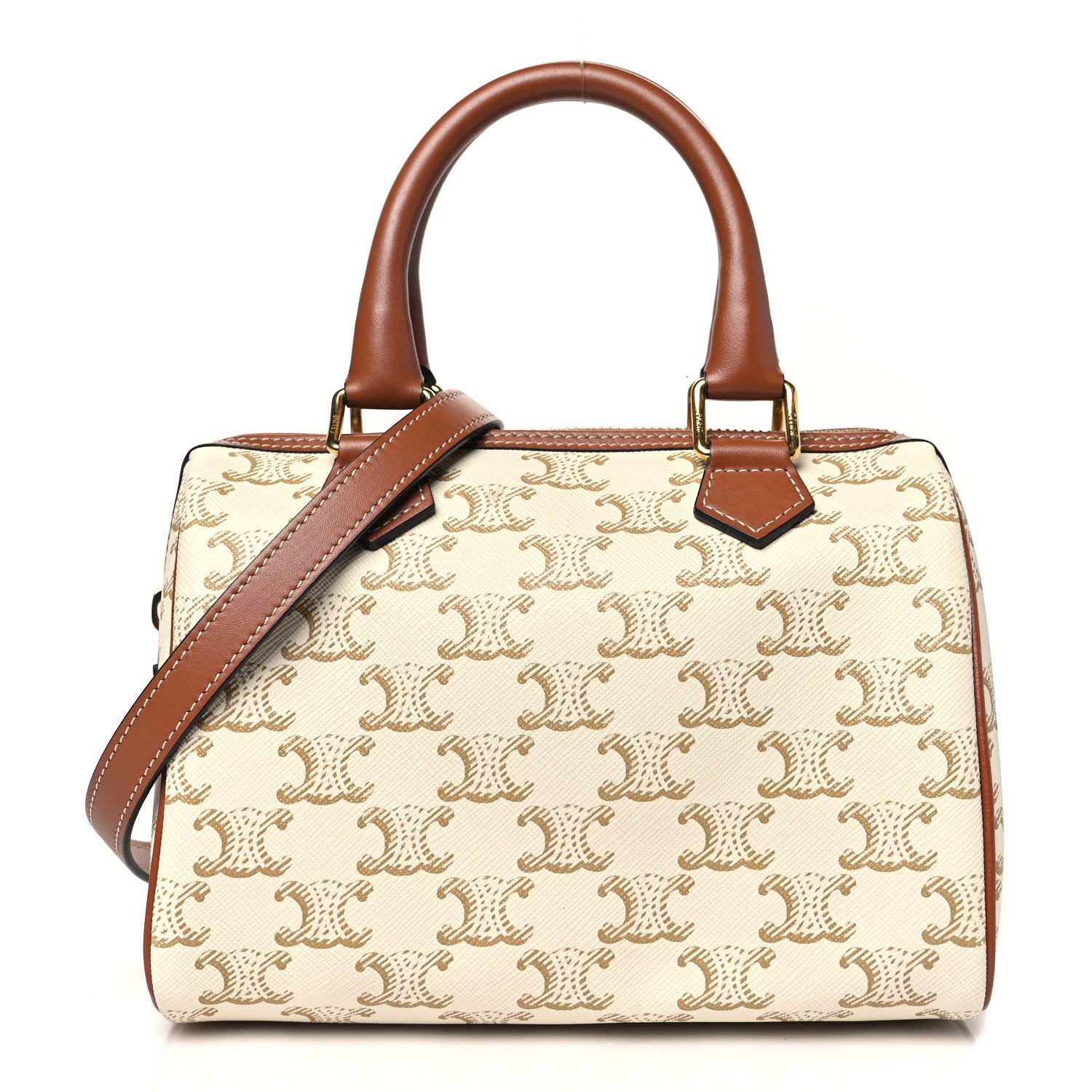 Celine Triomphe Canvas Calfskin Small Boston Bag White 1 of 10