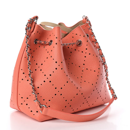 Chanel Caviar Perforated Drawstring CC Bag Coral Beige 4 of 12