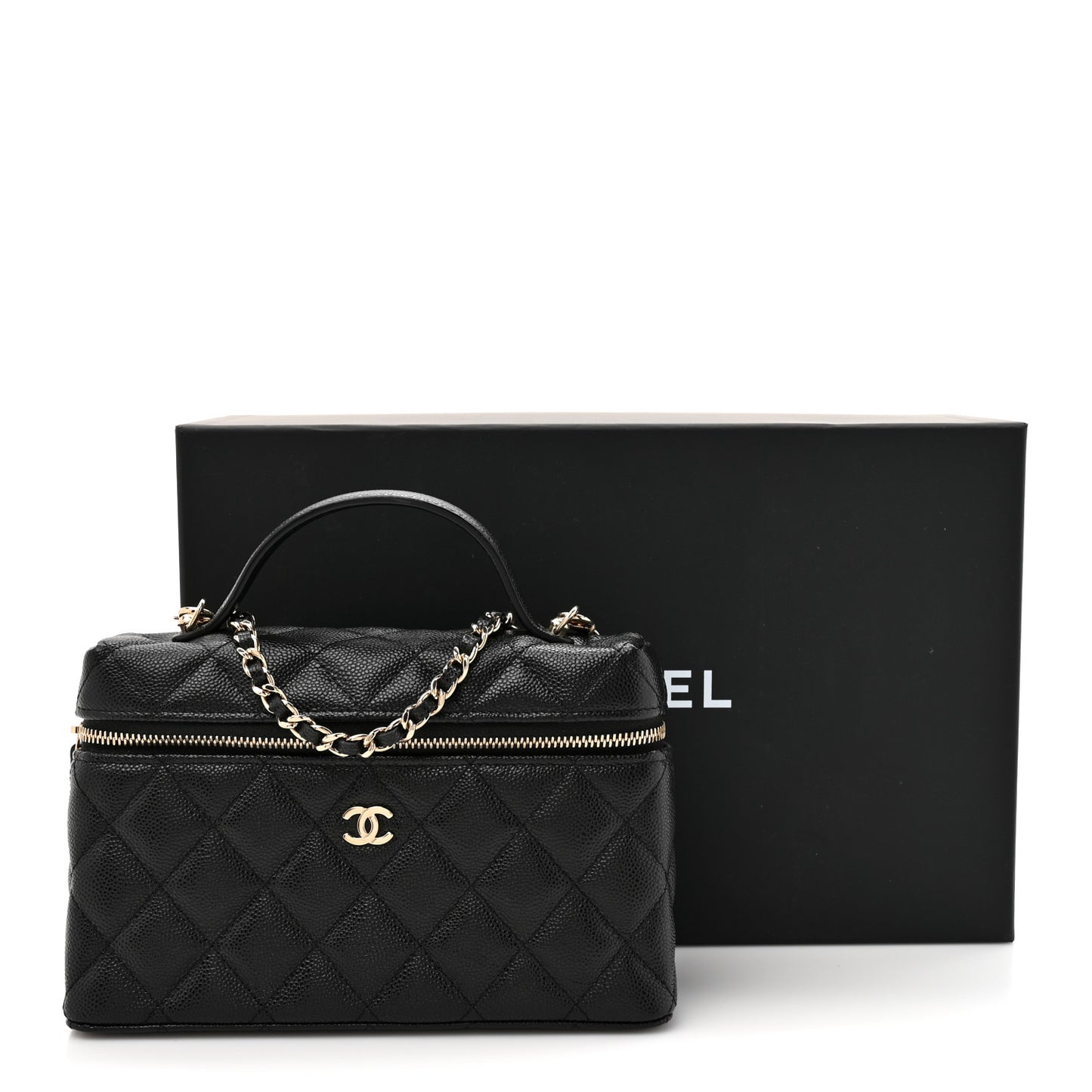 Caviar Quilted Top Handle Slim Vanity With Chain Black