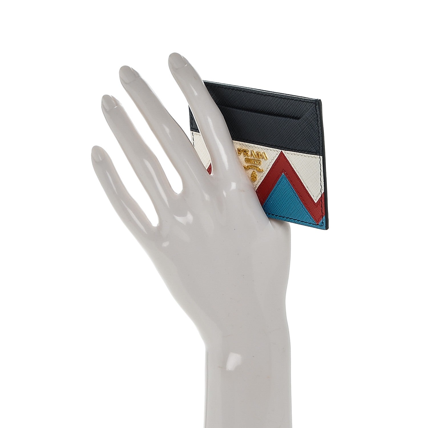 Prada Saffiano Greche Card Holder Baltico Rosso 2 of 6