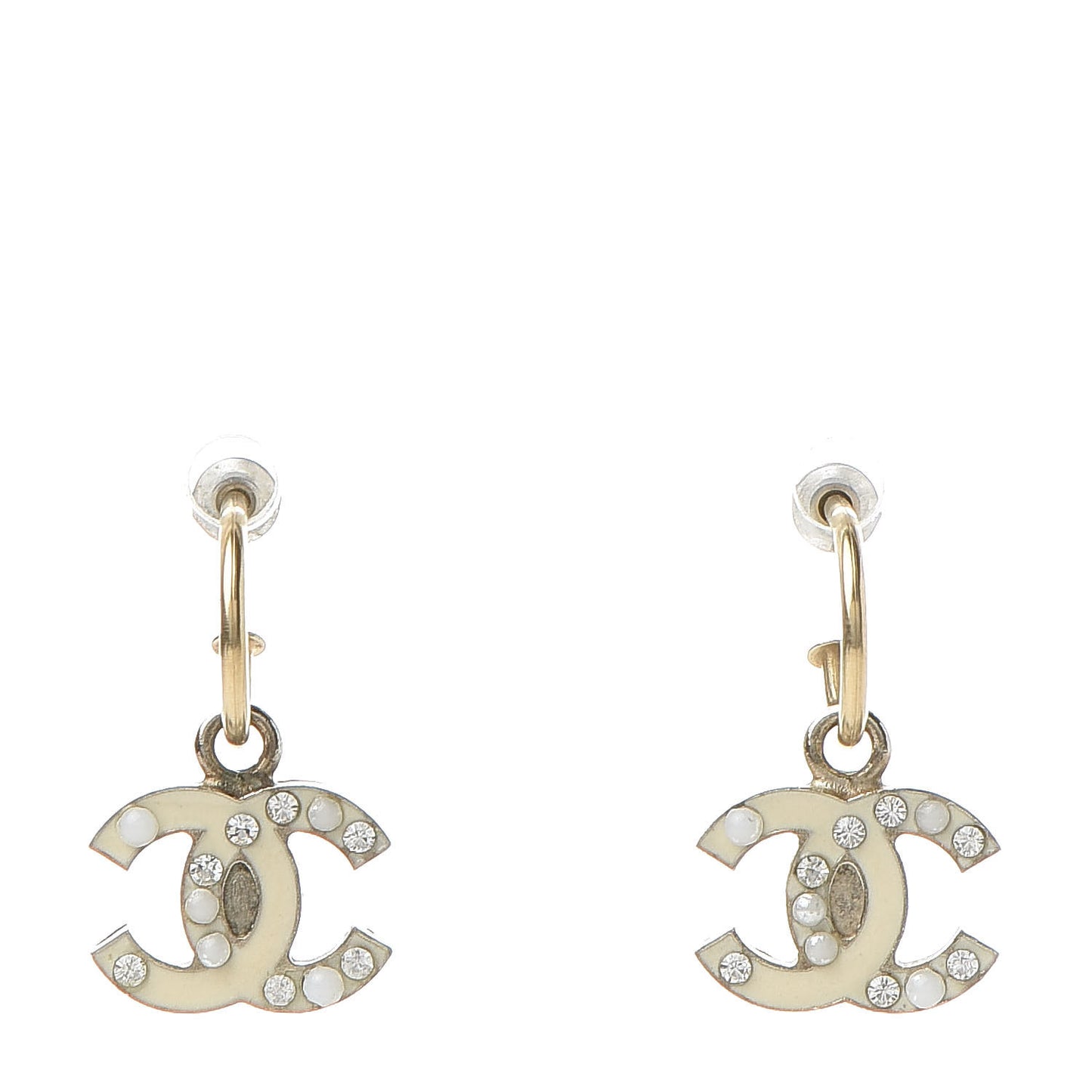Enamel Pearl Crystal CC Drop Earrings White