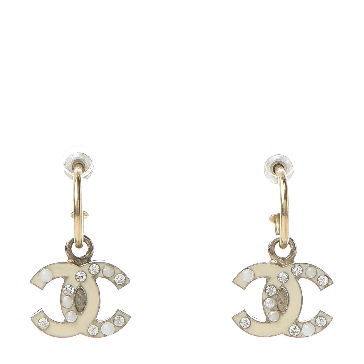 Chanel Enamel Pearl Crystal CC Drop Earrings White 2 of 4