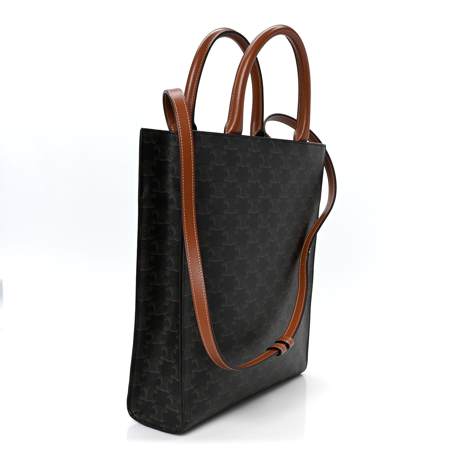 Celine Triomphe Canvas Calfskin Small Vertical Cabas Tan 2 of 9