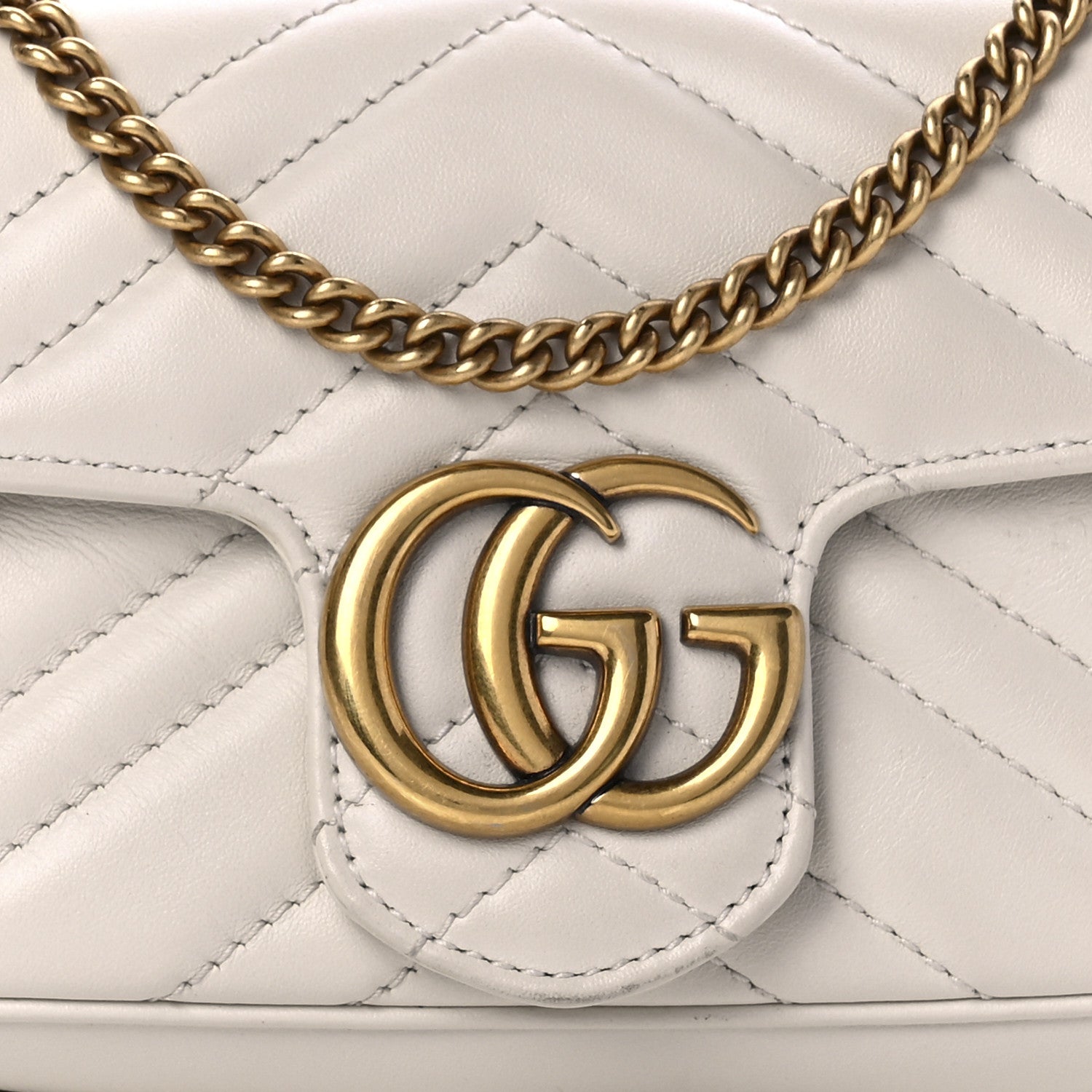 Gucci Calfskin Matelasse Super Mini GG Marmont Shoulder Bag White 8 of 9