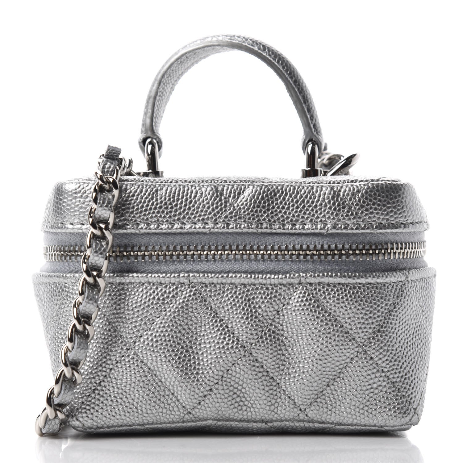 Chanel Metallic Caviar Quilted Mini Top Handle Vanity With Chain Silver 1 of 11