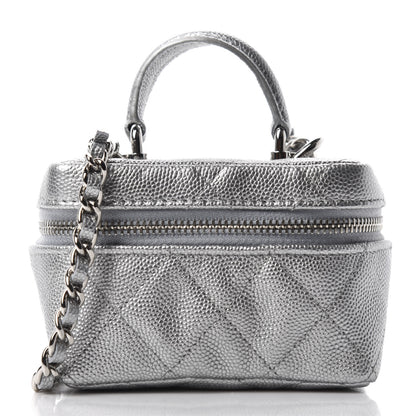 Chanel Metallic Caviar Quilted Mini Top Handle Vanity With Chain Silver 1 of 11