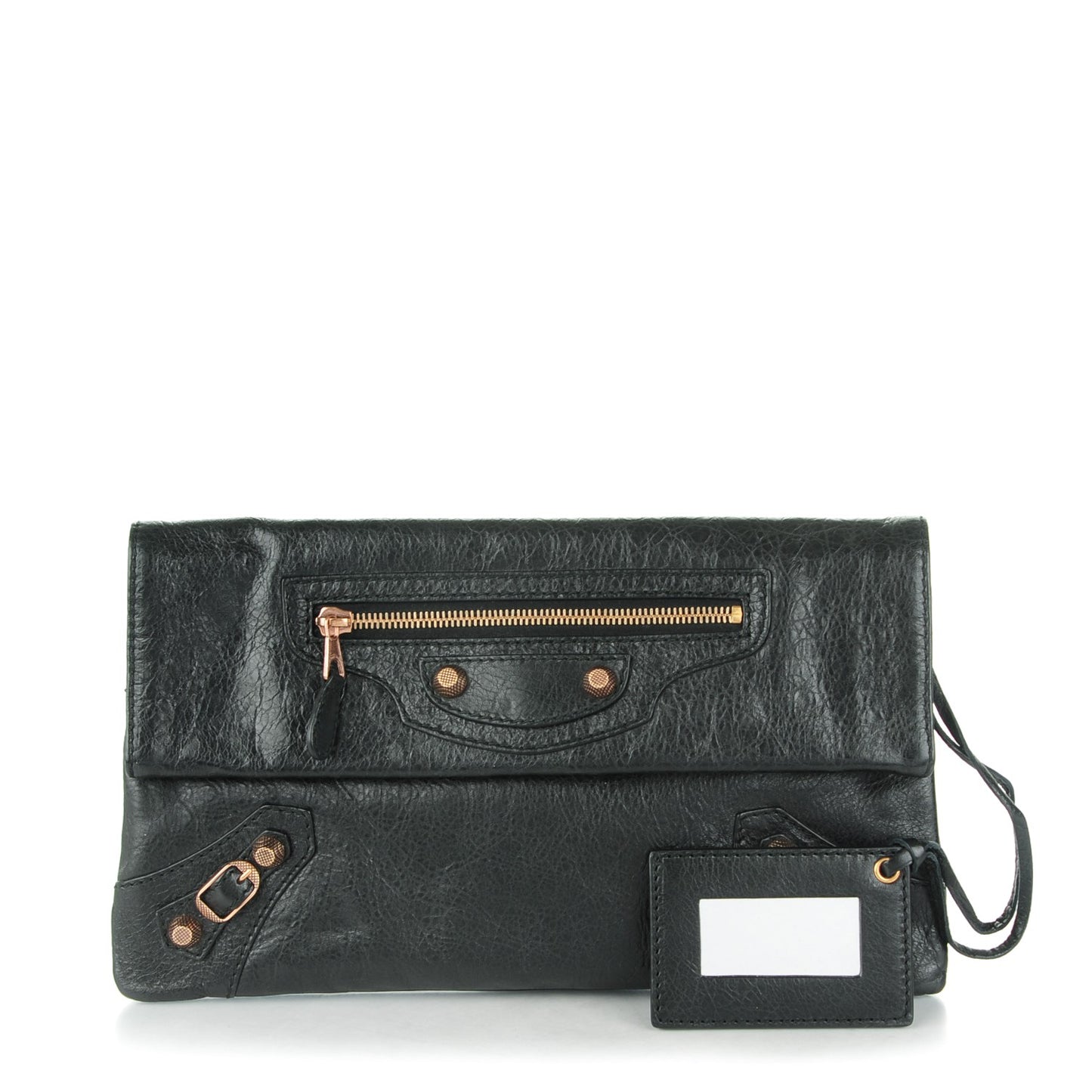 Agneau Giant 12 Rose Gold Hardware Envelope Clutch Black