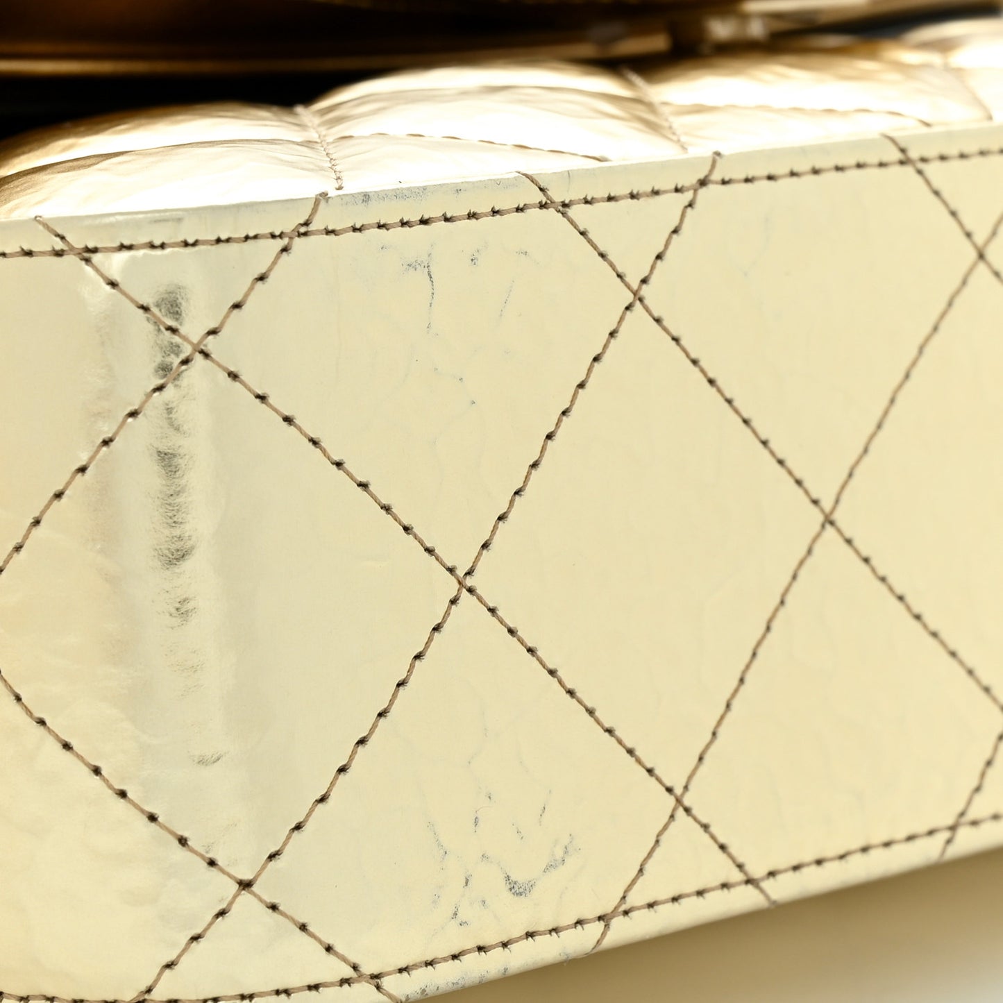 Hammered Metallic Calfskin Quilted Small Double Flap Gold
