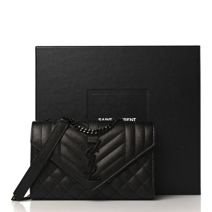 Saint Laurent Grain De Poudre Textured Mixed Matelasse Triquilt Small Monogram Monochrome Satchel Black 9 of 9