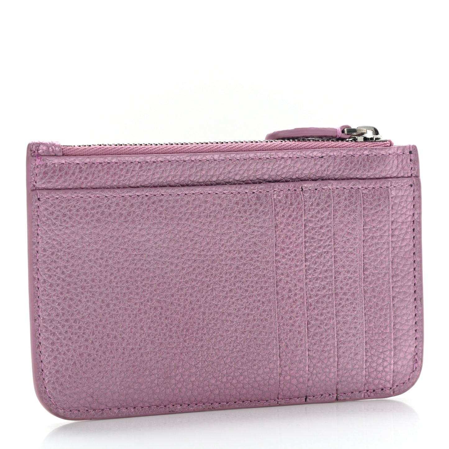 Metallic Grained Calfskin Logo Large Cash Long Coin Card Holder Pink Black