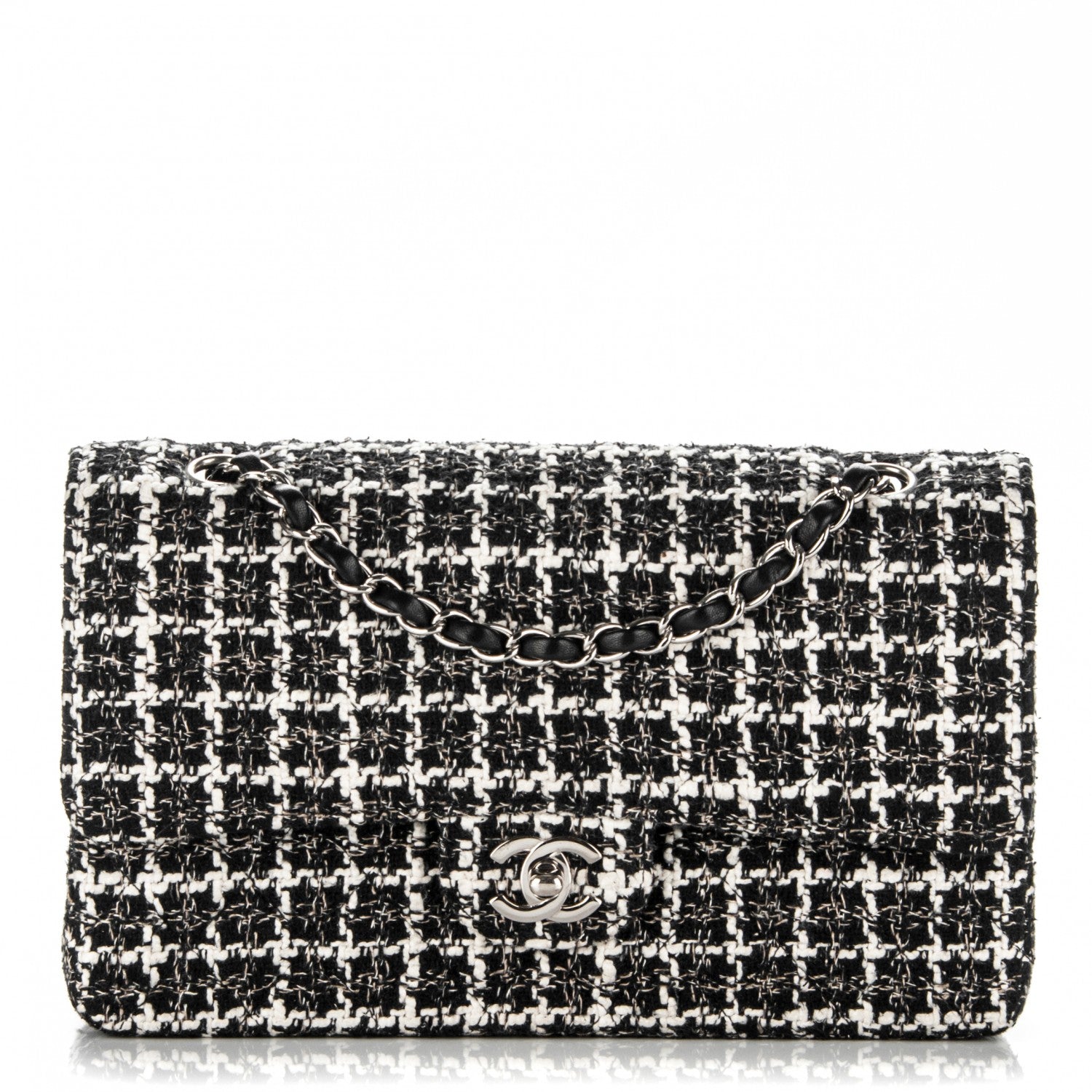 Chanel Tweed Quilted Medium Double Flap Black White 1 of 6