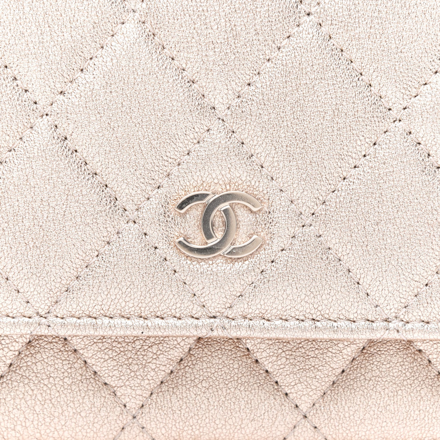 Metallic Lambskin Quilted Mini Wallet On Chain WOC Gold