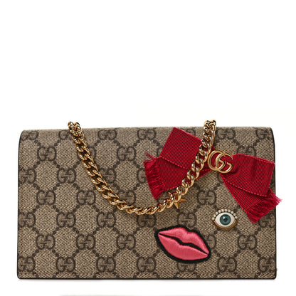 Gucci GG Supreme Monogram Face Embroidered Chain Wallet Pink 1 of 10