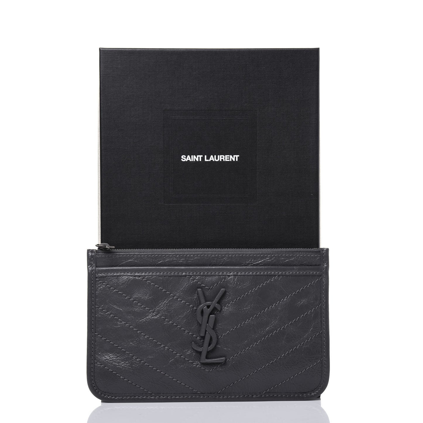 Crinkled Calfskin Matelasse Monogram Niki Bill Pouch Storm