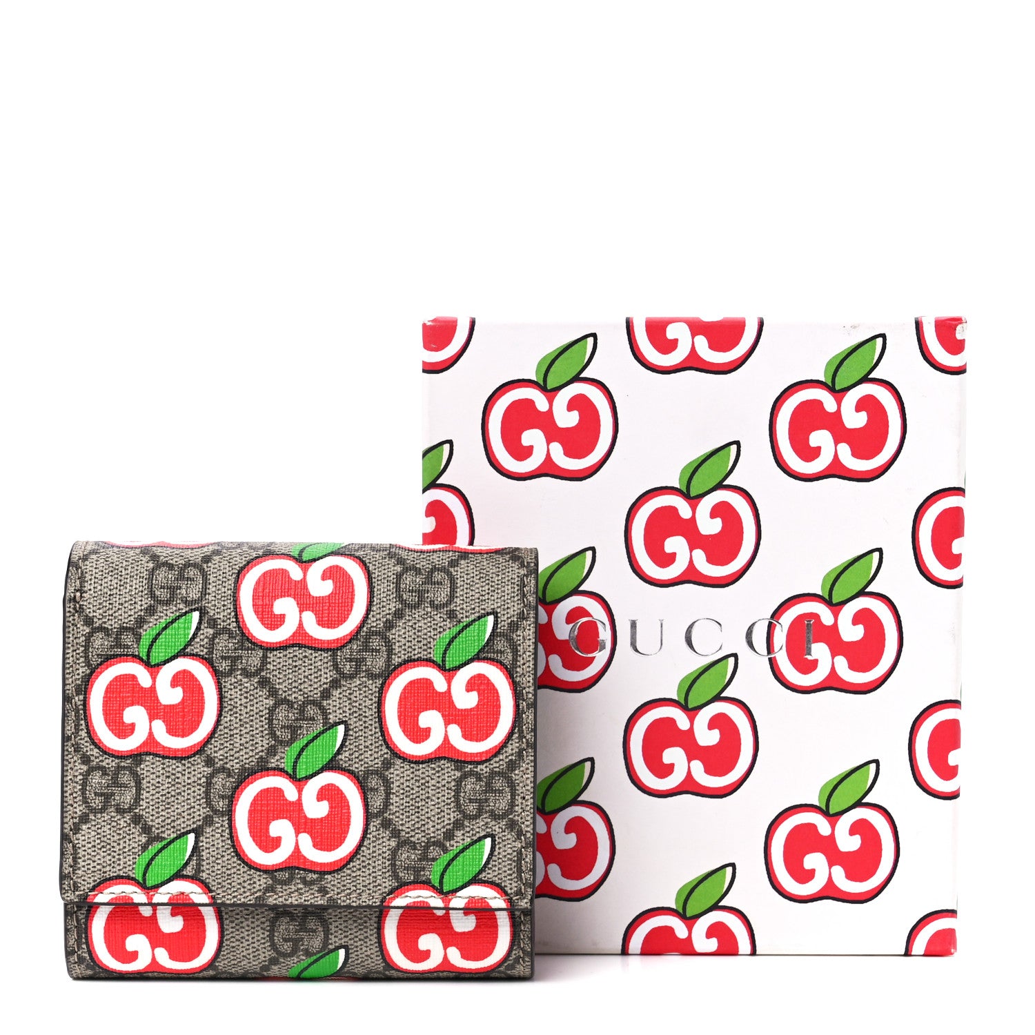 Gucci GG Supreme Apple French Wallet Beige Multicolor Lobster Red 12 of 12