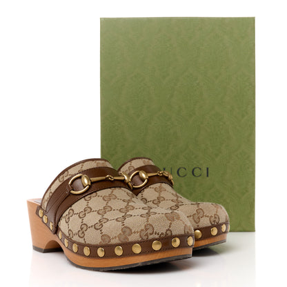 Gucci Monogram Goatskin Horsebit Clog Mules 37.5 Beige Ebony Brown Sugar 9 of 9
