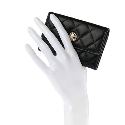 Chanel Lambskin Quilted CC Button Flap Card Holder Black 2 of 6