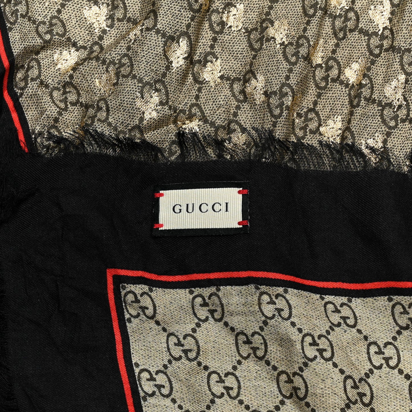 Modal Silk GG Monogram Big Bee GG Shawl Black Red