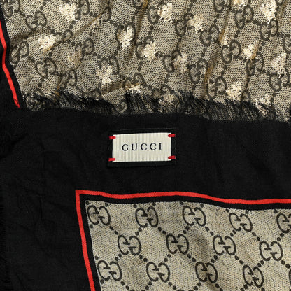 Gucci Modal Silk GG Monogram Big Bee GG Shawl Black Red 2 of 3