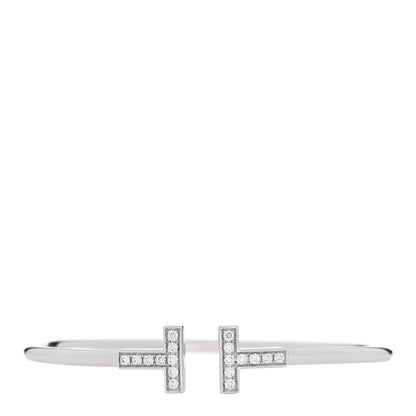 Tiffany 18K White Gold Diamond T Wire Bracelet 1 of 4
