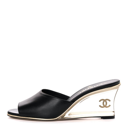 Chanel Lambskin Lucite CC Wedge Mules 39.5 Black 1 of 9