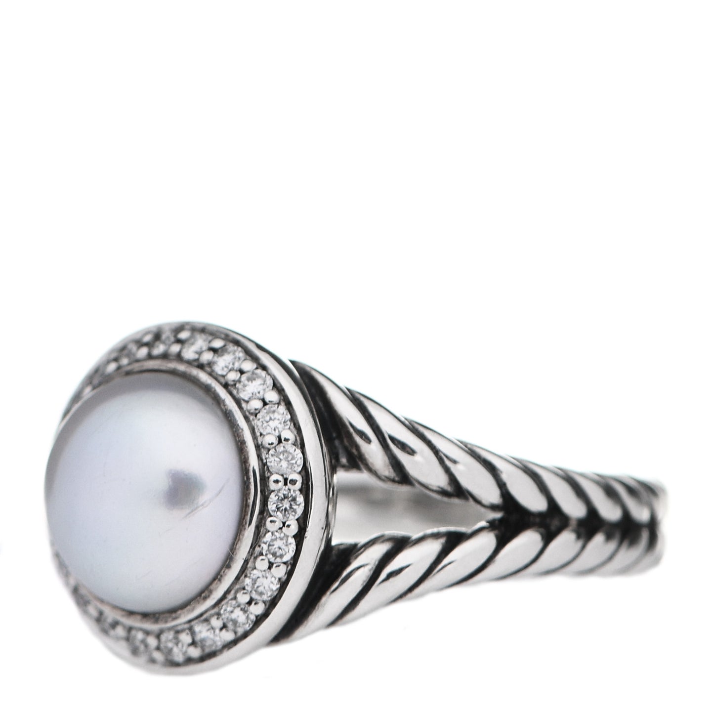 Sterling Silver Diamond Pearl 8mm Petite Cerise Ring 53 6.25