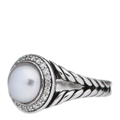 David Yurman Sterling Silver Diamond Pearl 8mm Petite Cerise Ring 53 6.25 3 of 5