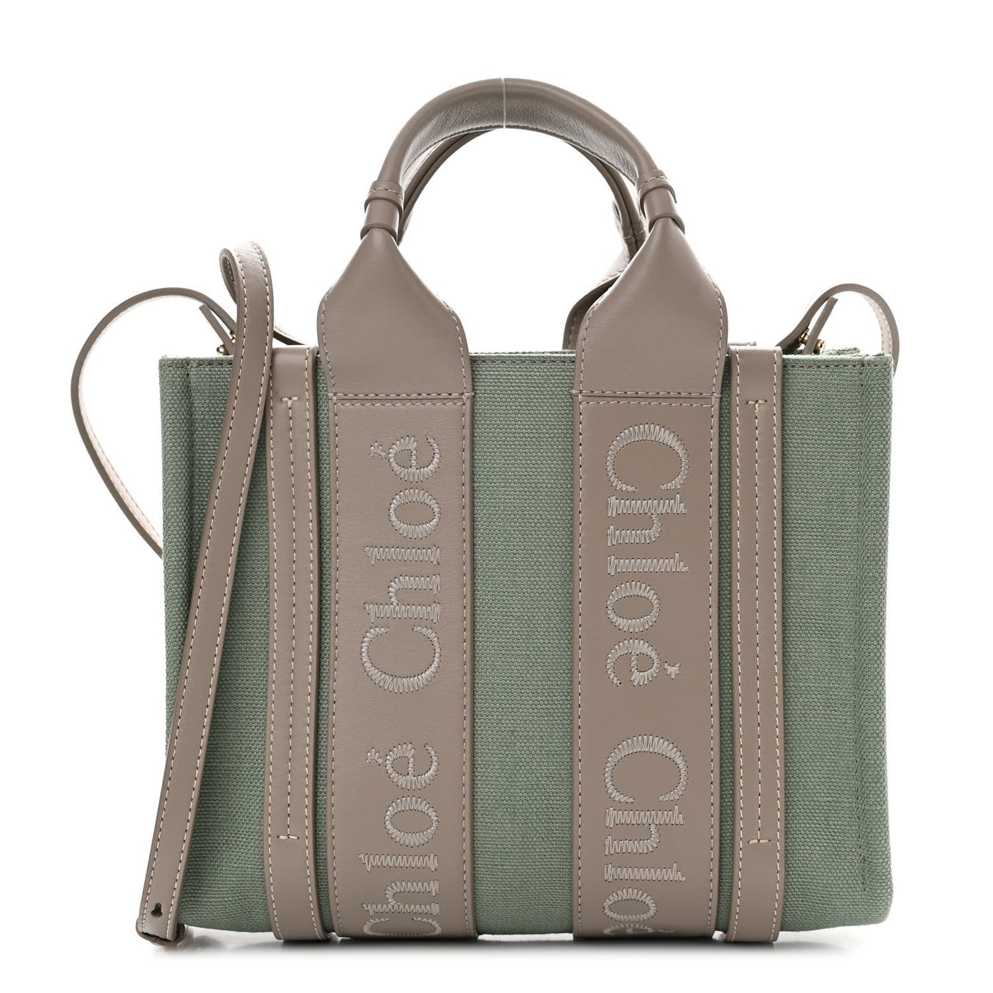 Cotton Calfskin Small Woody Ribbon Tote Faded Green