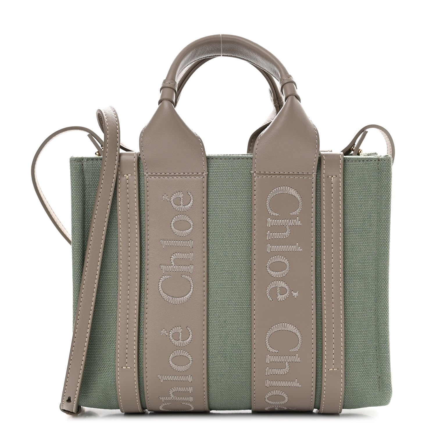 Chloe Cotton Calfskin Small Woody Ribbon Tote Faded Green 1 of 11