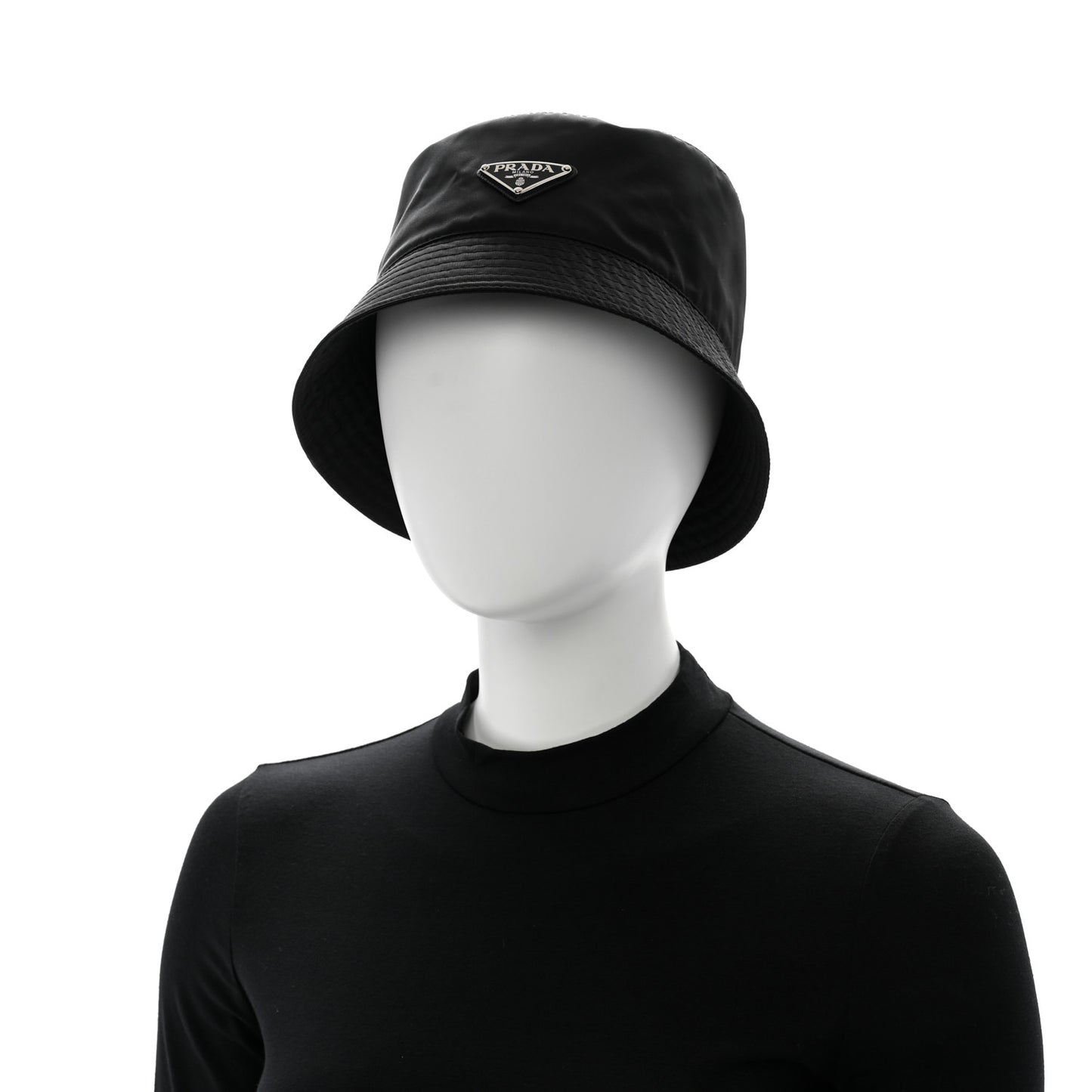 Re-Nylon Metal Triangle Logo Womens Bucket Hat M Black