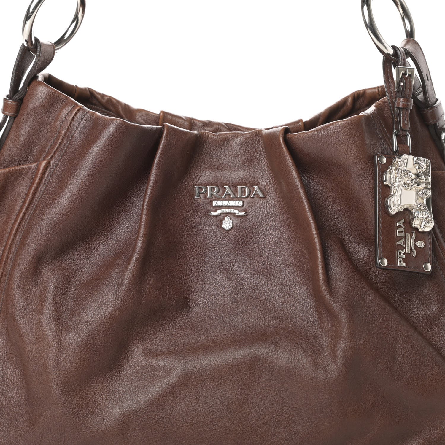 Prada Soft Calf Pleated Two Pocket Hobo Nocciolo 9 of 17
