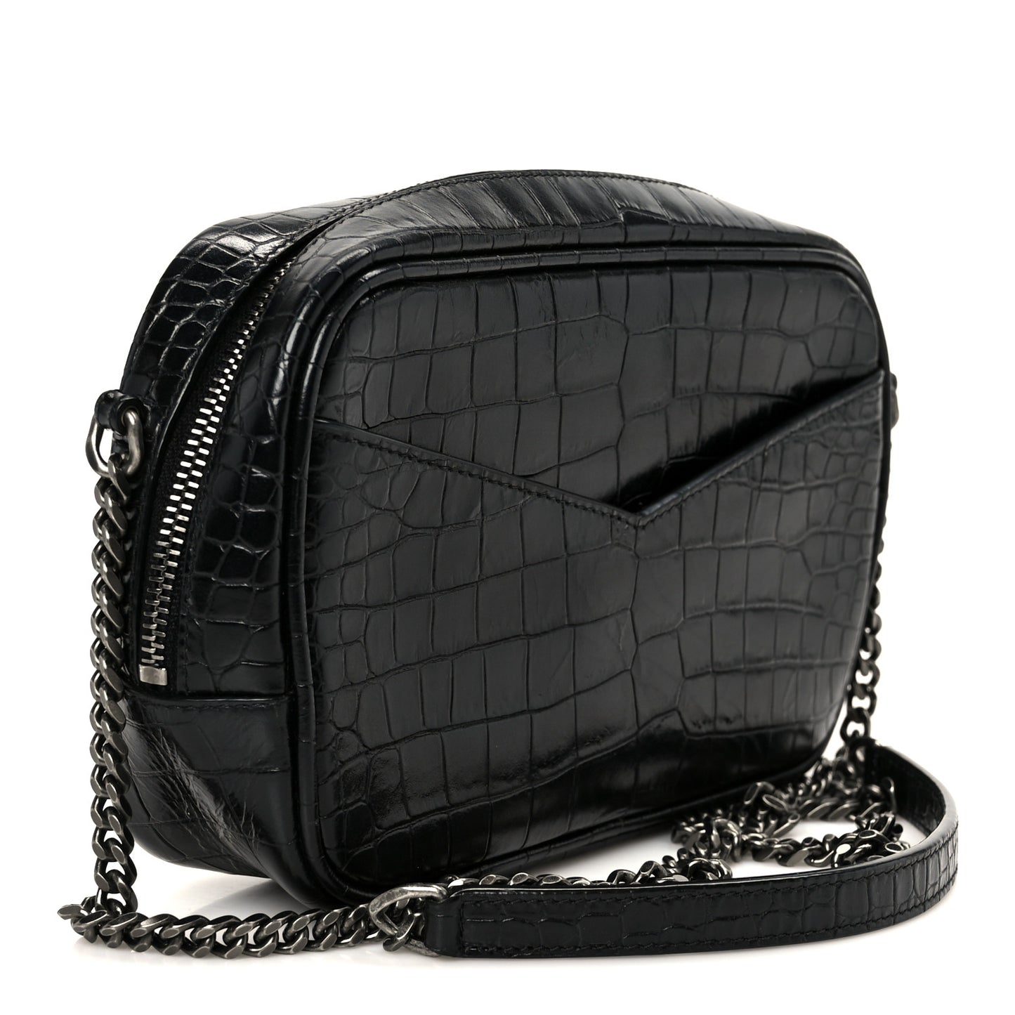 Calfskin Crocodile Embossed Monogram Mini Lou Camera Bag Black