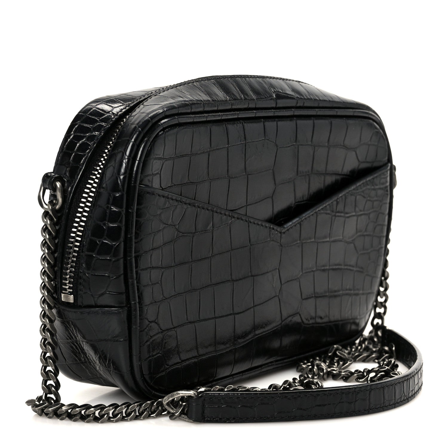 Saint Laurent Calfskin Crocodile Embossed Monogram Mini Lou Camera Bag Black 3 of 11