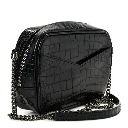 Saint Laurent Calfskin Crocodile Embossed Monogram Mini Lou Camera Bag Black 3 of 11