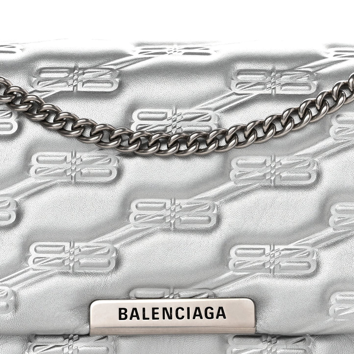 Nappa Allover License BB Monogram Embossed Medium Triplet Bag Silver