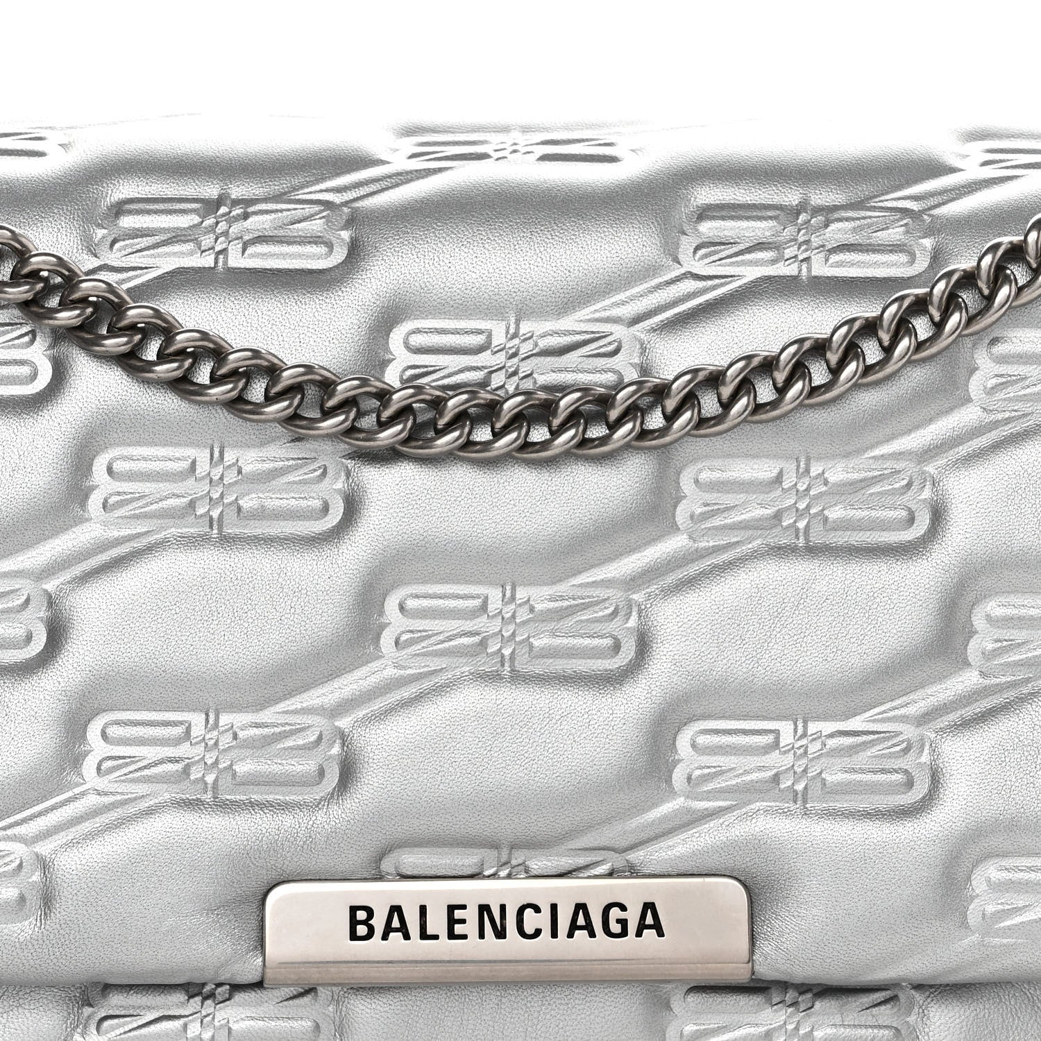 Balenciaga Nappa Allover License BB Monogram Embossed Medium Triplet Bag Silver 8 of 10