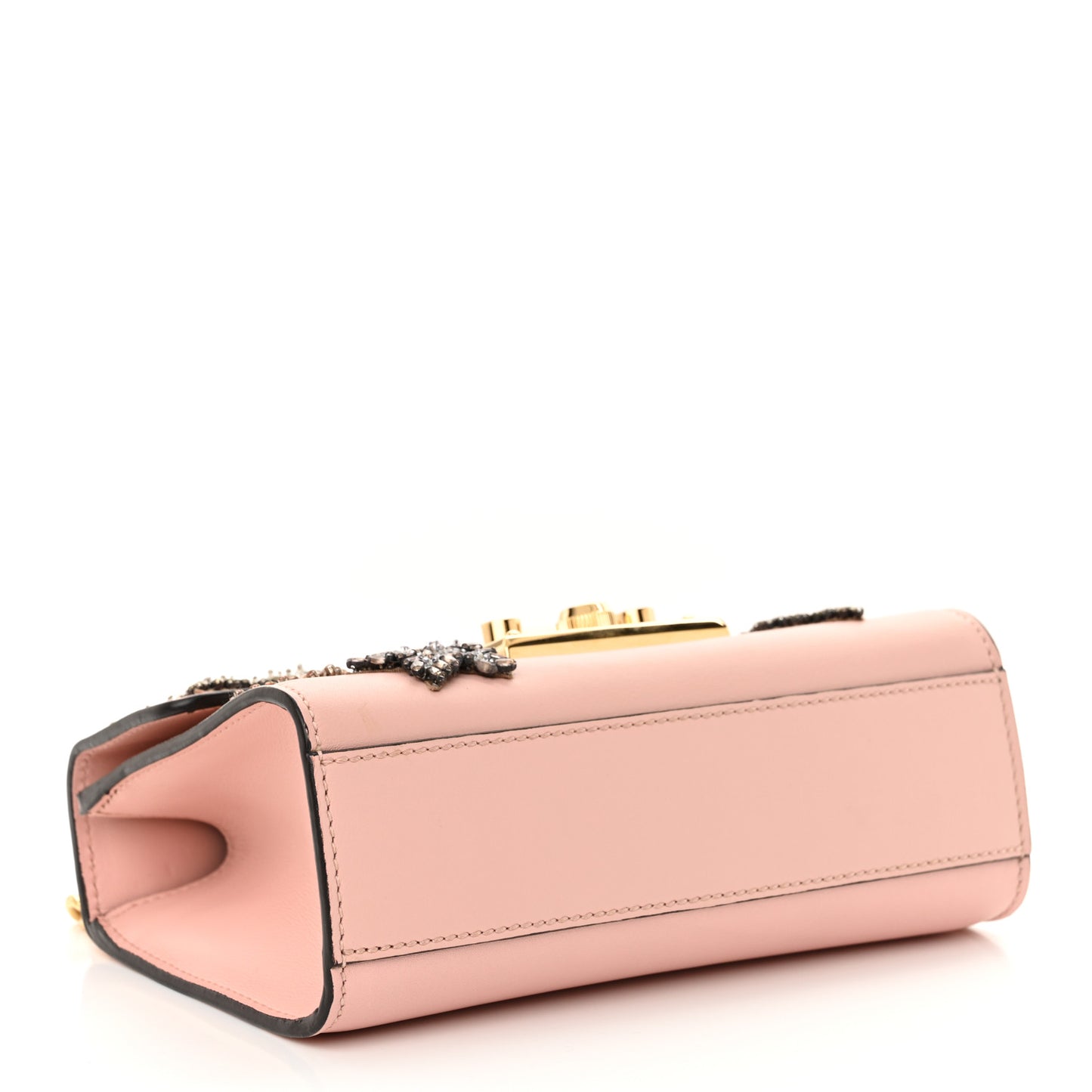 Calfskin Crystal Star Embroidered Small Padlock Shoulder Bag Perfect Pink Multicolor