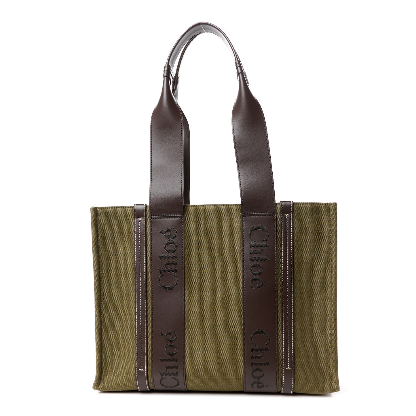 Linen Calfskin Medium Woody Tote Warm Green