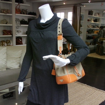 Prada Canvas Leather Drawstring Tote 2 of 12